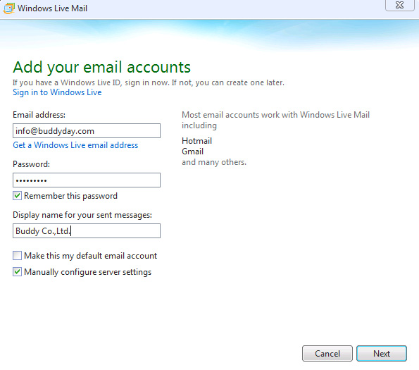 how to set Windows Mail account
